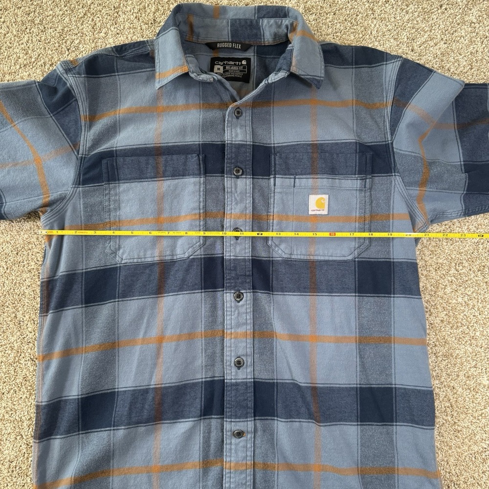 Carthart Size M Rugged Flex Blue Plaid L/S Lightweight Flannel Button Down Top - Picture 9 of 11